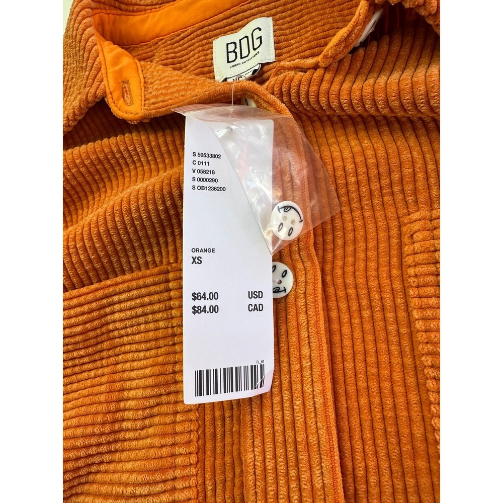 NEW BDG Urban Outfitters XS Orange Corduroy Button Up Crop Shirt Shacket Jacket - Picture 11 of 16